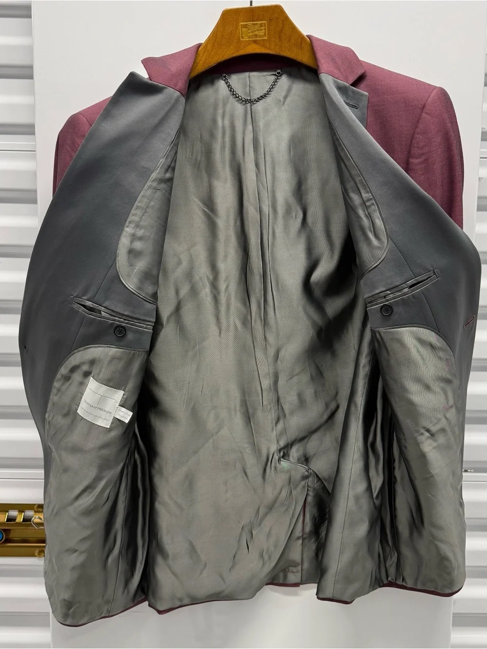 Topman Premium Men's Burgundy Blazer with Gray Trim